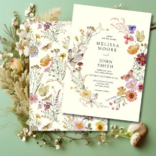 Tan Flora Boho Wildflower Wedding Invitation