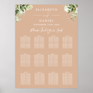 Tan Floral Greenery Wedding Seating Chart