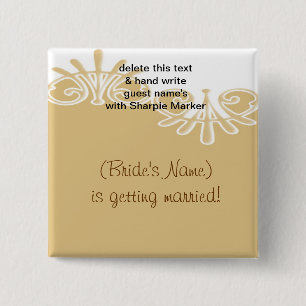 Tan Floral Wedding Bridal Shower Name Pins