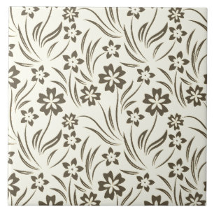 Tan Flowers Ceramic Tile