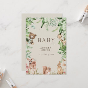 Tan Foliage Animal Baby Shower  Invitation