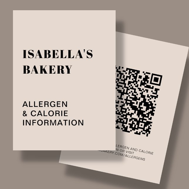 Tan Food Allergy Calorie Information QR Code Card (Creator Uploaded)