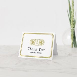 Tan frame black deco retro monogram thank you