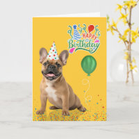 Tan French Bulldog Party Hat Yellow Birthday