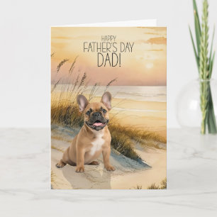 Tan French Bulldog Sunset Beach Father's Day Holiday Card