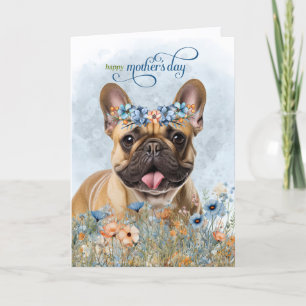 Tan French Bulldog Wildflowers Mother's Day Holiday Card