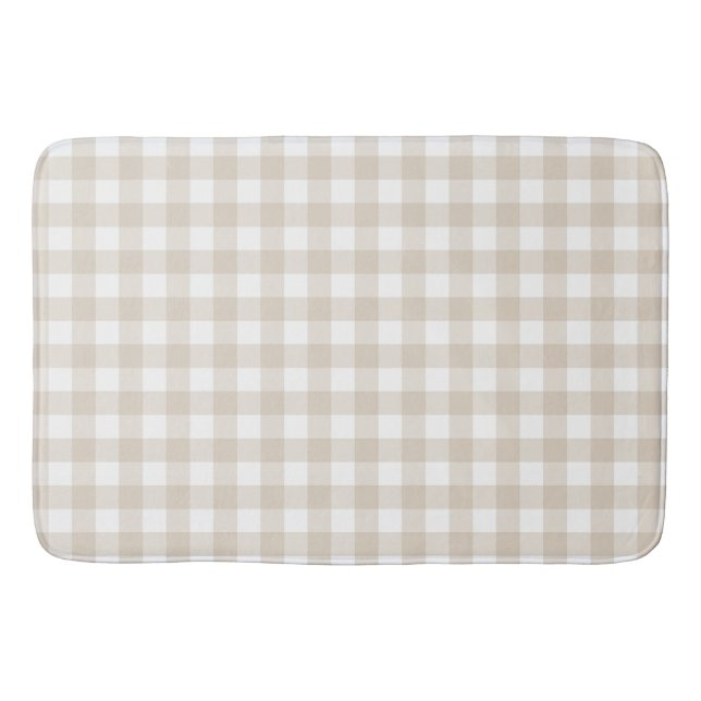 Tan Gingham Buffalo Check Plaid Bath Mat (Front)