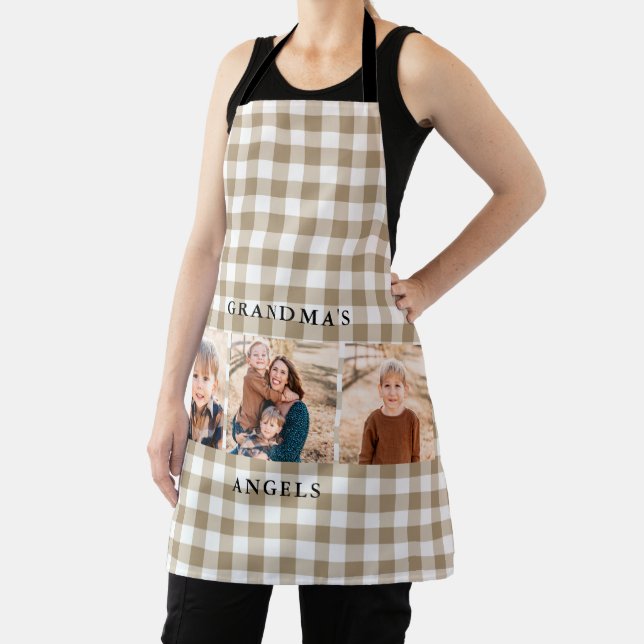 Tan Gingham Collage Photo Grandma's Angels Apron (Insitu)