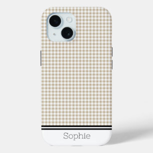 Tan Gingham Custom Samsung iPhone 15 Case
