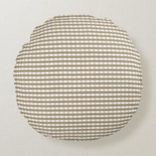 Tan Gingham Pattern Round Cushion