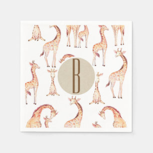Tan Giraffes Baby Shower Monogram Letter Initial Napkin