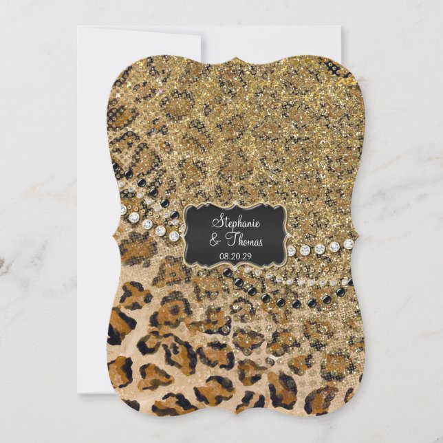 Tan Gold Leopard Animal Print Glitter Wedding Invitation (Front)