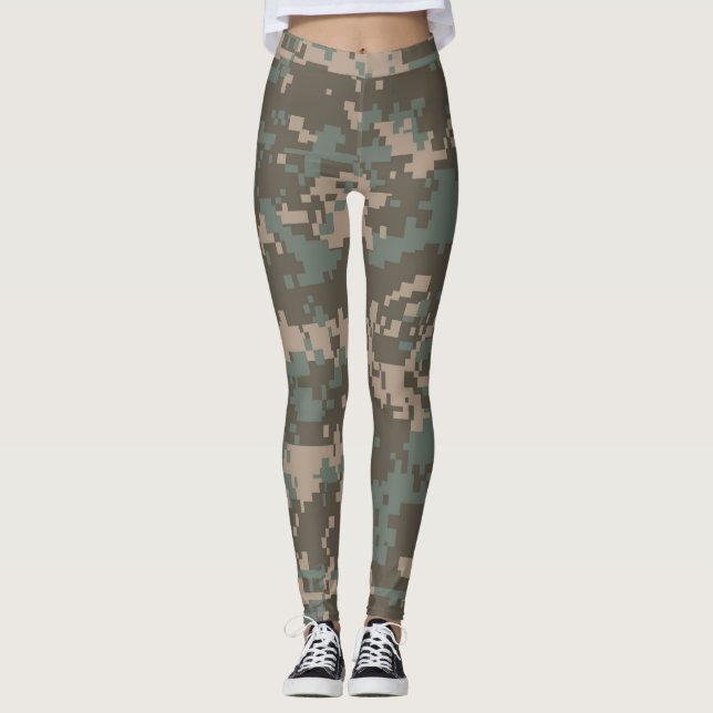 Tan Green Camouflage Women's Leggings (Front)