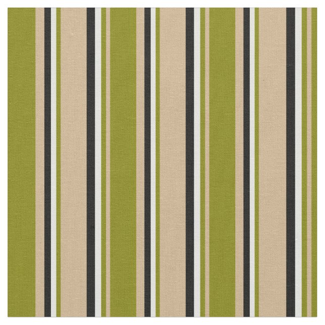 Tan, Green, Light Cyan, and Black Pattern Fabric (Close Up)