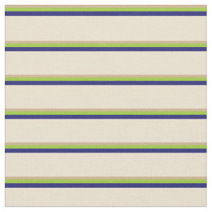 Tan, Green, Midnight Blue & Beige Coloured Lines Fabric