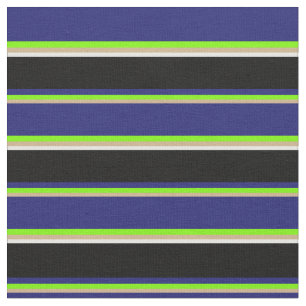 Tan, Green, Midnight Blue, Black, and White Lines Fabric