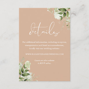 Tan Greenery Floral Wedding Details Enclosure Card