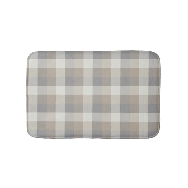 Tan Grey Ivory Neutral Rustic Plaid Bath Mat (Front)