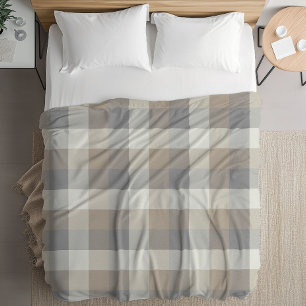 Tan Grey Ivory Neutral Rustic Plaid Fleece Blanket