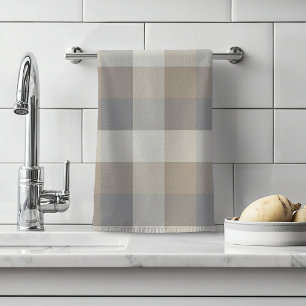 Tan Grey Ivory Neutral Rustic Plaid Hand Towel