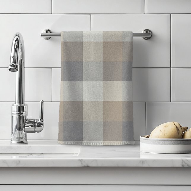 Tan Grey Ivory Neutral Rustic Plaid Hand Towel (Creator Uploaded)