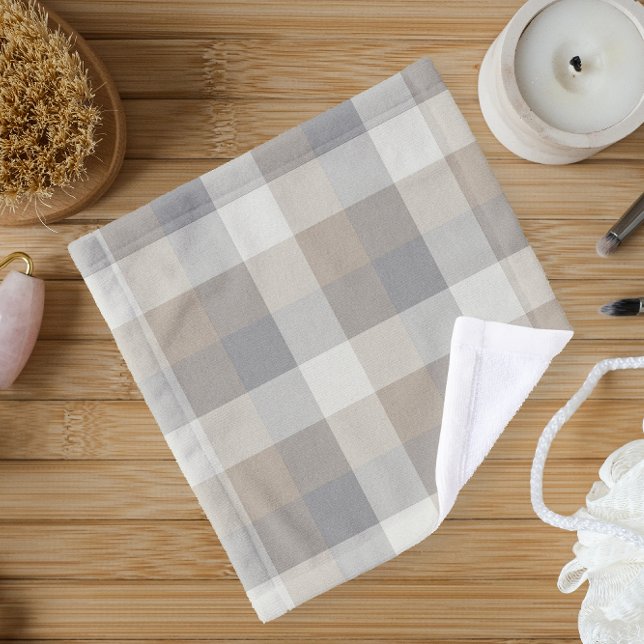 Tan Grey Ivory Neutral Rustic Plaid Wash Cloth (Creator Uploaded)
