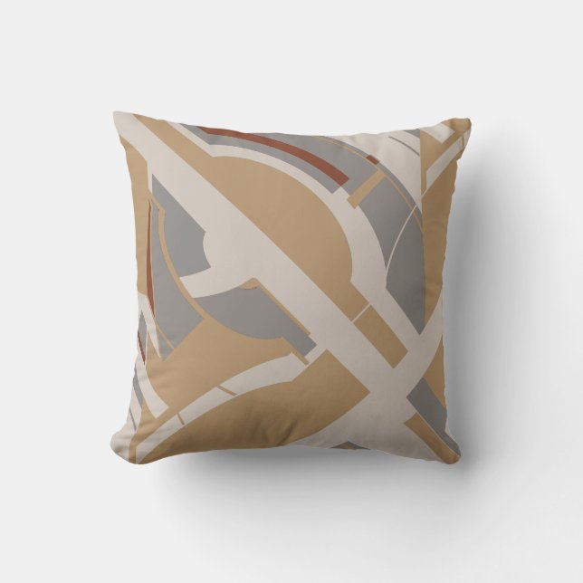 Tan Grey Taupe Diagonal MCM-inspired Art Design Cushion (Front)