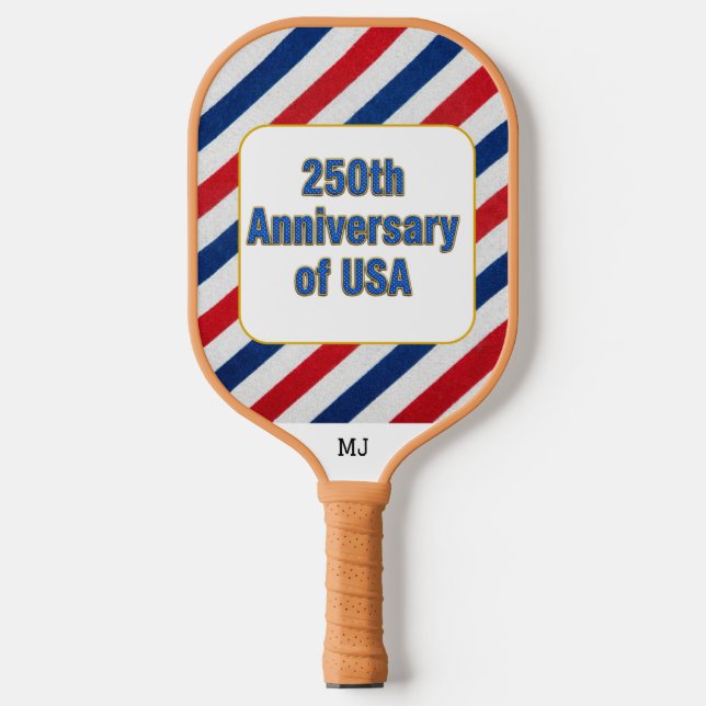 Tan Handle 250th USA Anniversary Player Initials Pickleball Paddle (Front)