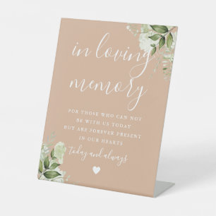 Tan In Loving Memory Greenery Wedding Pedestal Sign