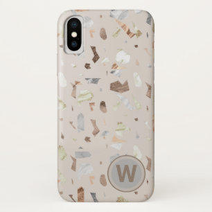 Tan Italian Terrazzo Tile Monogrammed Case-Mate iPhone Case