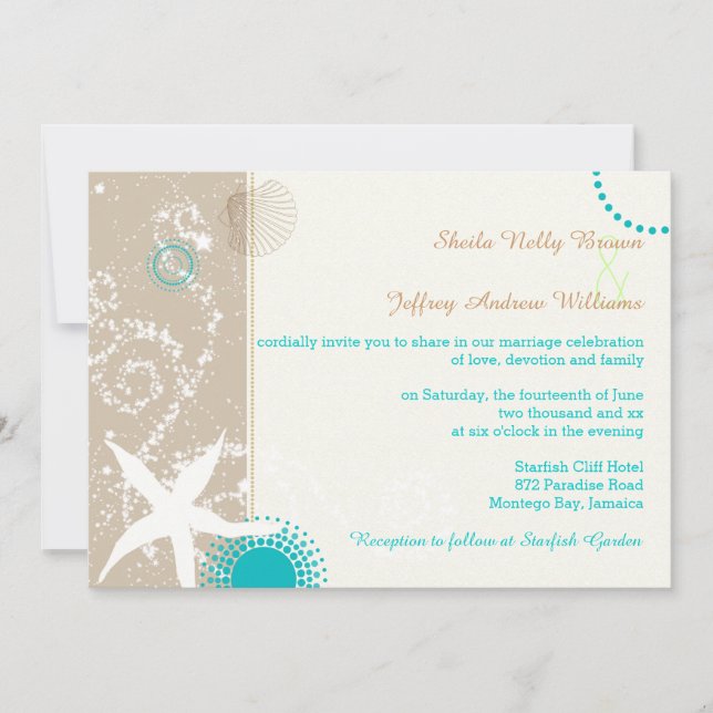 Tan Ivory Teal Modern Beach Wedding Invitation (Front)