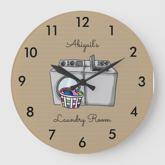 Tan Laundry Room Personalised Large Clock (Front)
