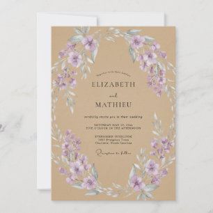 Tan Lavender Foliage Eucalyptus Wedding Invitation