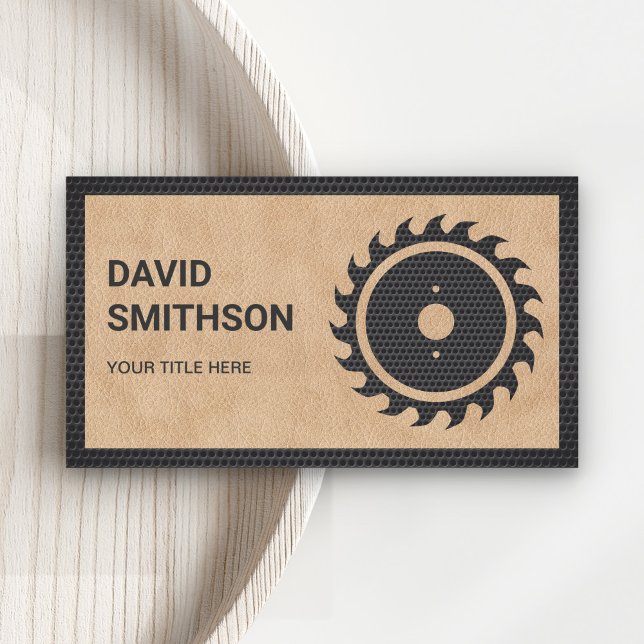 Tan Leather Black Circular Saw Handyman Carpenter Business Card (Creator Uploaded)