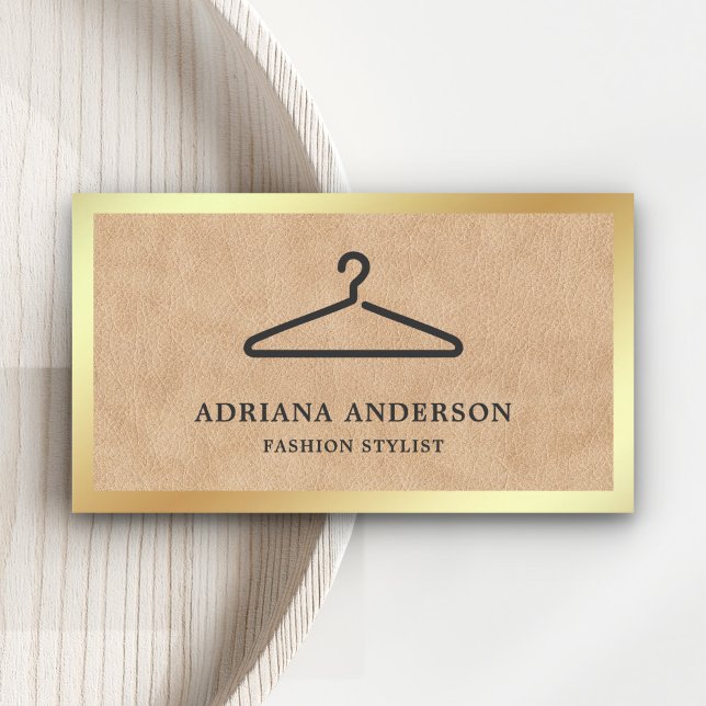 Tan Leather Black Clothes Hanger Fashion Stylist Business Card (Creator Uploaded)