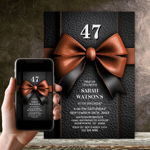 Tan Leather Bow Any Age Birthday Party Invitation