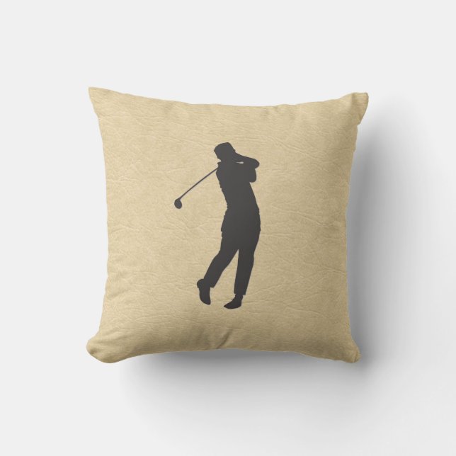 Tan Leather Golf Design Cushion (Front)