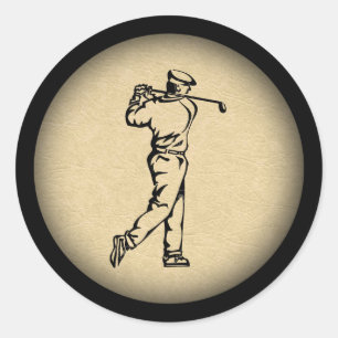 Tan Leather Look Golf Design Classic Round Sticker