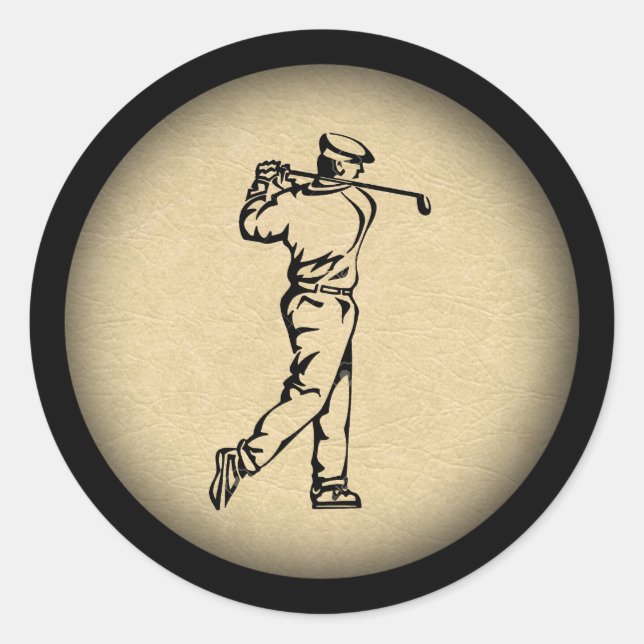 Tan Leather Look Golf Design Classic Round Sticker (Front)