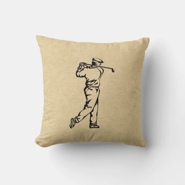 Tan Leather Look Golf Design Cushion (Front)