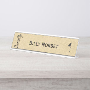 Tan Leather Look Golf Design Desk Name Plate