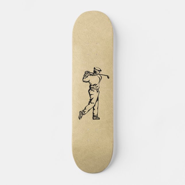 Tan Leather Look Golf Design Skateboard (Front)