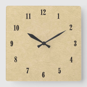 Tan Leather Look Square Wall Clock