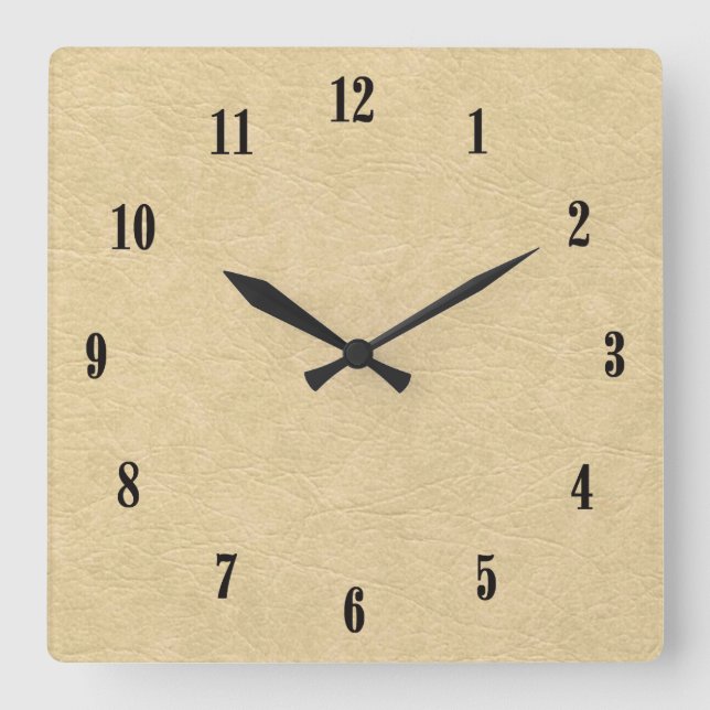 Tan Leather Look Square Wall Clock (Front)
