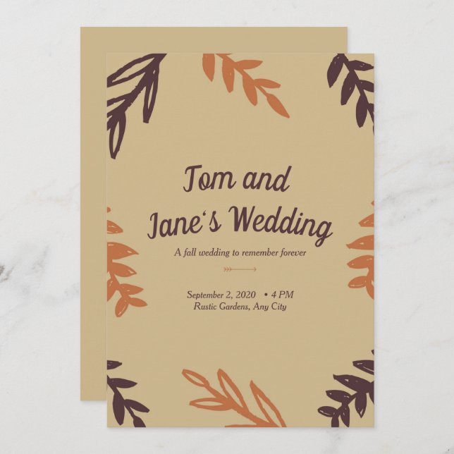 Tan Leaves Fall Invitation (Front/Back)
