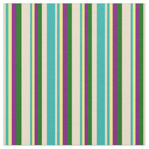 Tan, Light Sea Green, Yellow, Purple & Dark Green Fabric