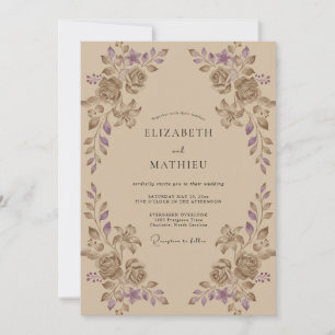 Tan Lilac Foliage Eucalyptus Wedding Invitation