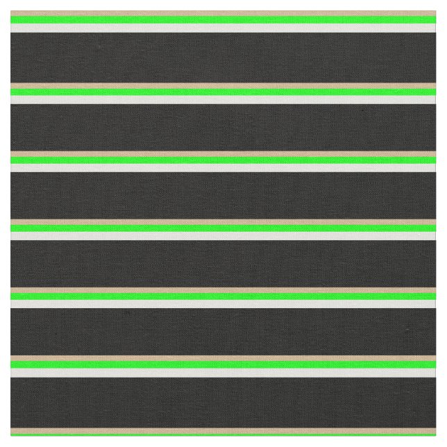 Tan, Lime, Light Cyan, and Black Coloured Lines Fabric (Close Up)