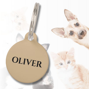 Tan Minimalist Cat Dog Name Address Pet Tag