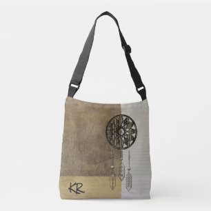 Tan Minimalist Monogrammed Tote Bag w/Dreamcatcher
